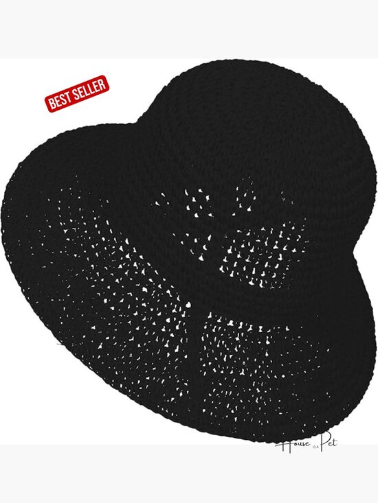 Handmade Crochet Straw Bucket Hat UPF 50+ Sun Protection Foldable Travel Cap